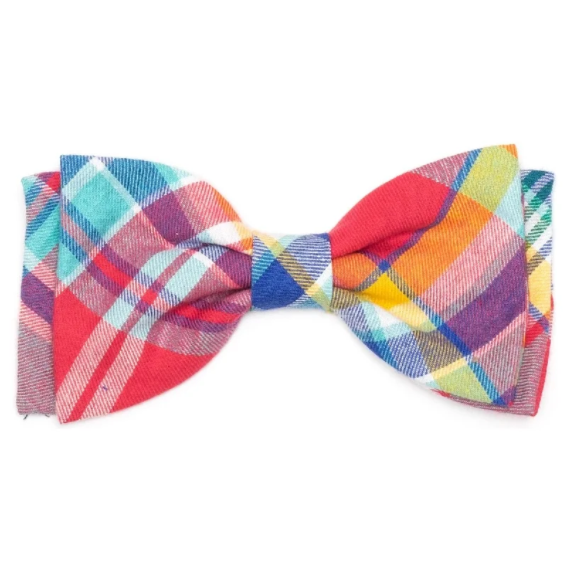 Coral Multi Plaid Dog Bow Tie