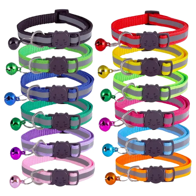 Adjustable Reflective Nylon Cat Collar With Bell - Large/Red