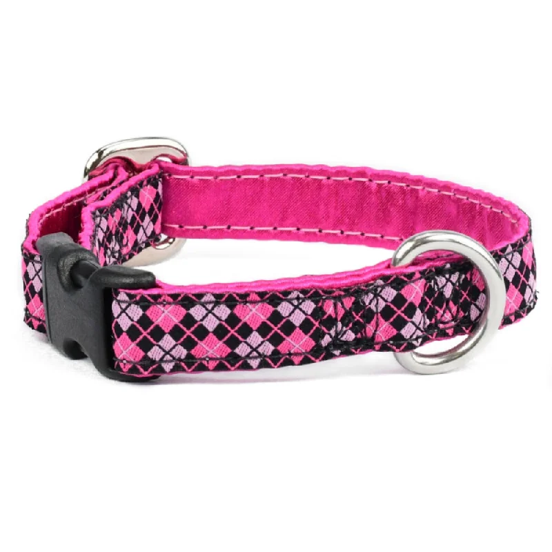 Argyle Pink And Black 5/8" Dog Collar