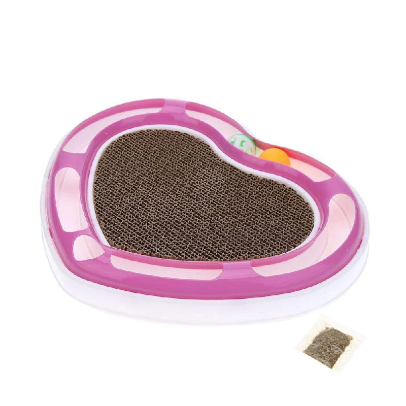 Cat Stratcher by PetVogue with Free Catnip Heart Shape Cat Scratcher Pad Recyclable Corrugated Cardboard with Bell Ball Tunnel Toy | Free Catnip Included (Color May Vary)