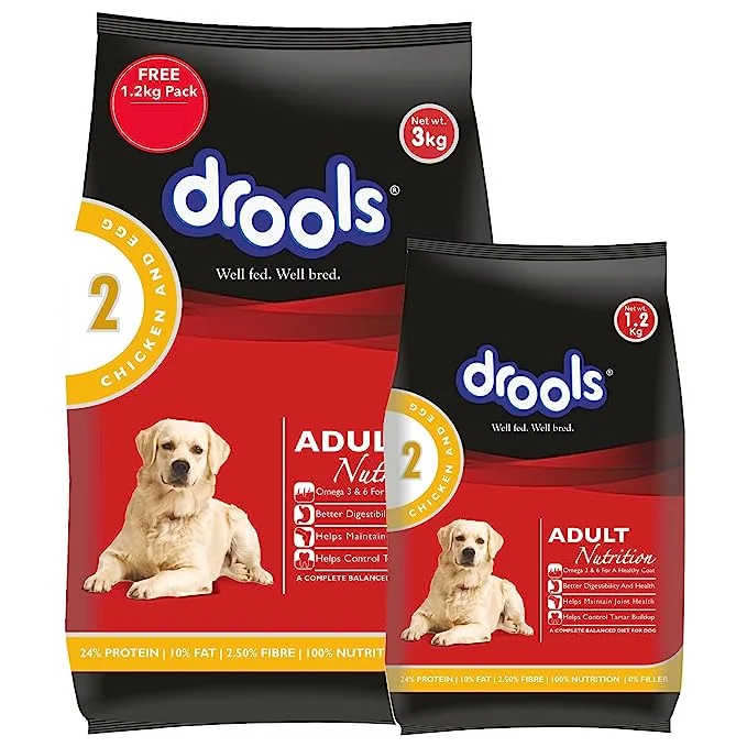 Drools Chicken & Egg Adult Dry Dog Food, 3k g (+Extra 1.2 kg Free)