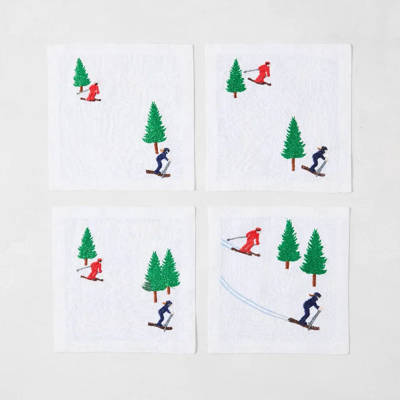 Embroidered Skier Coaster, Set of 4