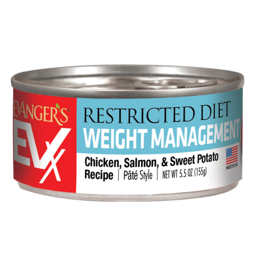 Evanger's Restricted Weight Management Cat Food Chicken, Salmon, & Sweet Potato, 5.5 oz  24 cans