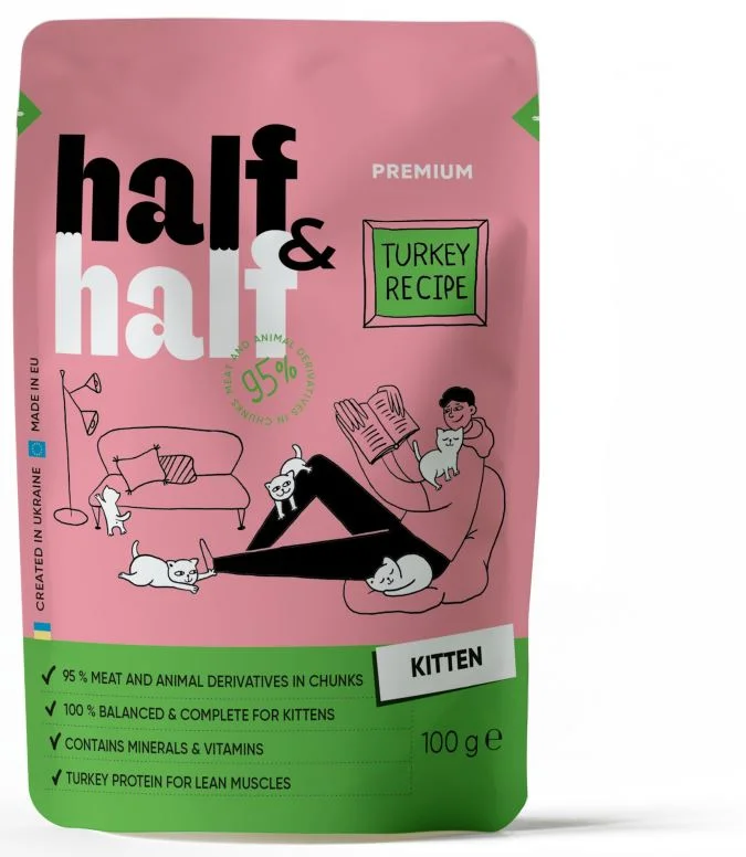 HALF&HALF plic KITTEN, bucăţi Curcan în jeleu 100g