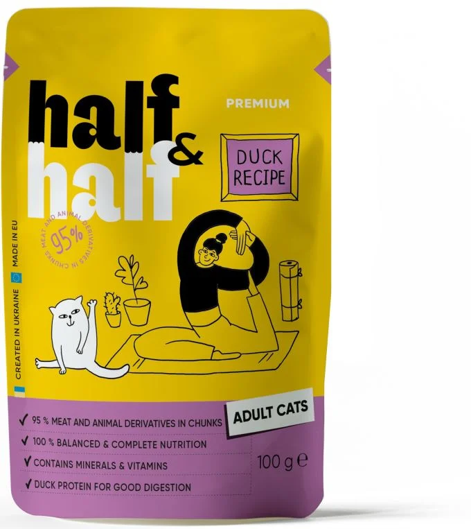 HALF&HALF plic pentru pisici adulte, bucăţi de Raţă  în sos 100g