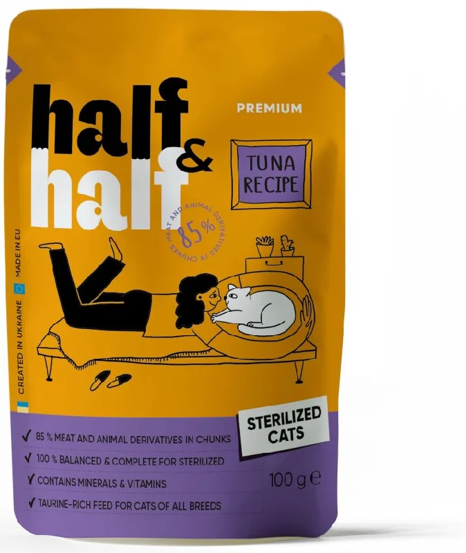 HALF&HALF plic pentru pisici sterilizate, bucăţi de Ton în sos 100g