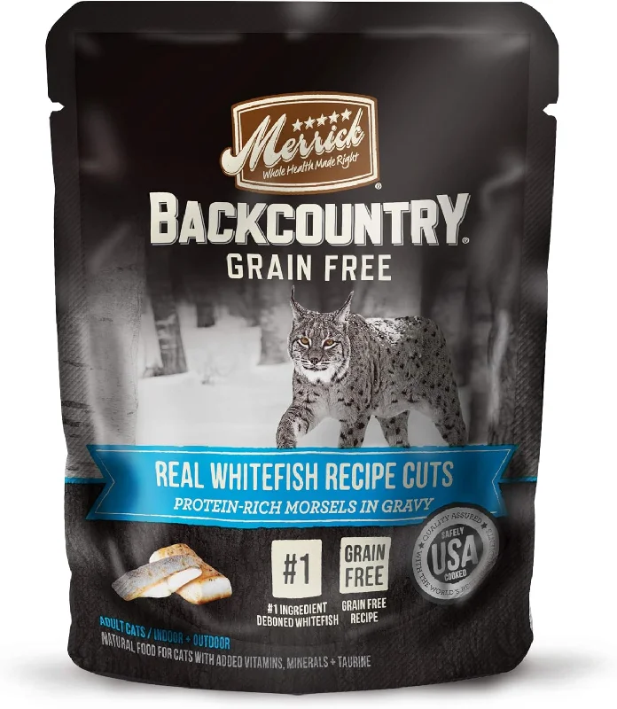 Merrick Backcountry Grain-Free Morsels in Gravy Real Whitefish Recipe Cuts Cat Food Pouches