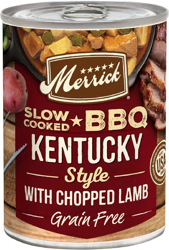 Merrick Grain-Free Slow-Cooked BBQ Kentucky Style with Chopped Lamb Wet Dog Food, 12.7-oz can, case of 12