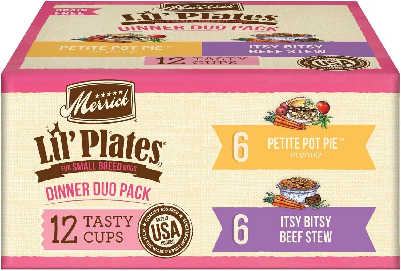 Merrick Lil’ Plates Dinner Duos Itsy Bitsy Beef Stew & Petite Pot Pie Variety Pack Grain-Free Wet Dog Food