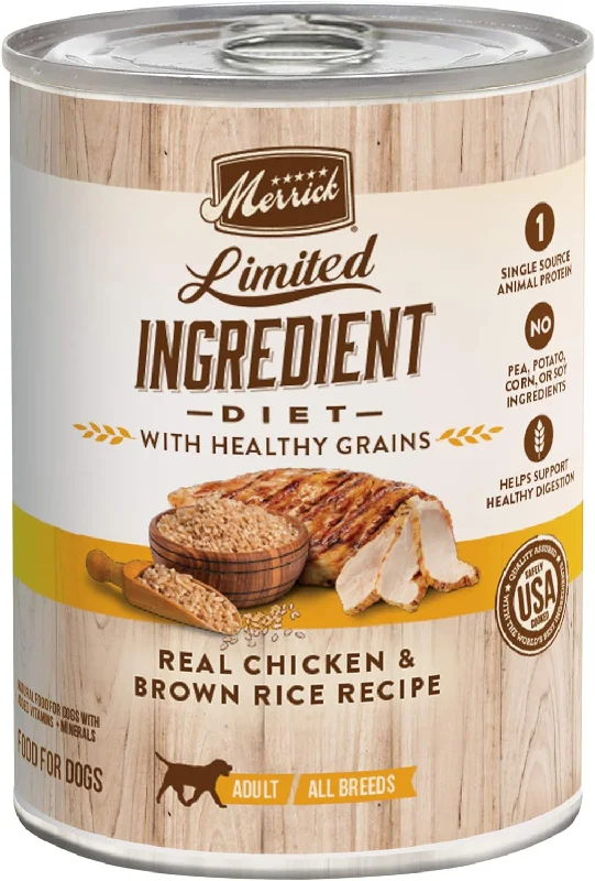 Merrick Limited Ingredient Diet Chicken & Brown Rice Recipe Wet Dog Food, 12.7-oz can, case of 12