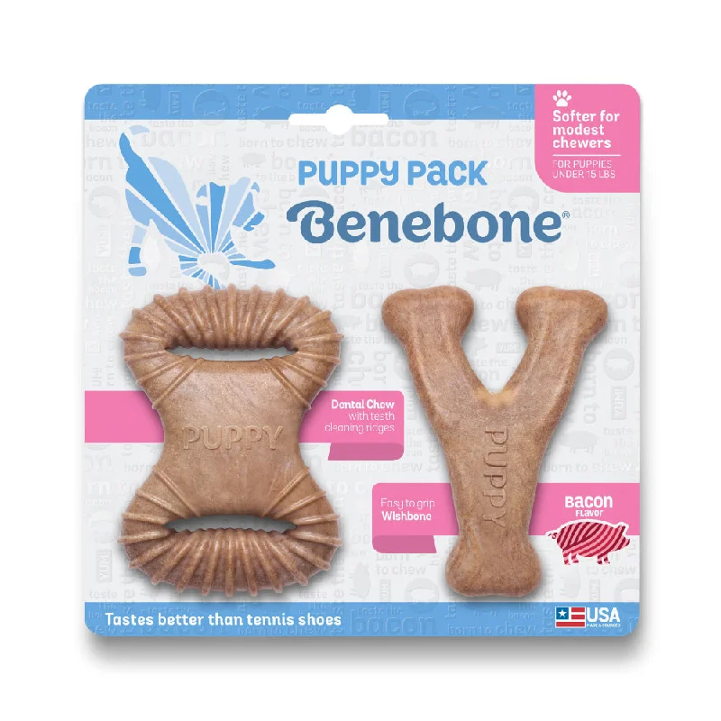 Benebone Puppy 2-Pack Dental Chew/Wishbone Bacon Toy for Dog