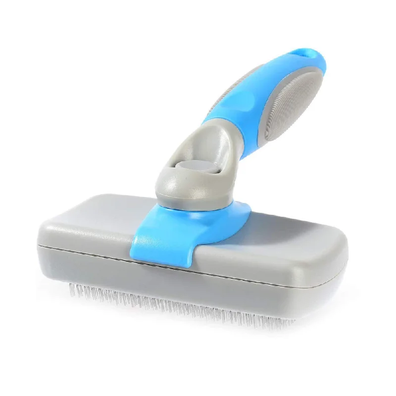 PetVogue - Self Cleaning Slicker Brush with Ergonomic Non-Slip Handle for Pet Grooming Gently Removes Tangled Matted Fur from Cats and Dogs and Reduce