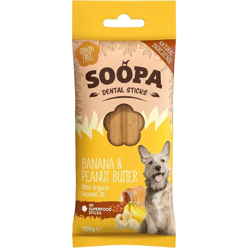 SOOPA Banana and Peanut Butter Dental Sticks for Dogs 4pcs