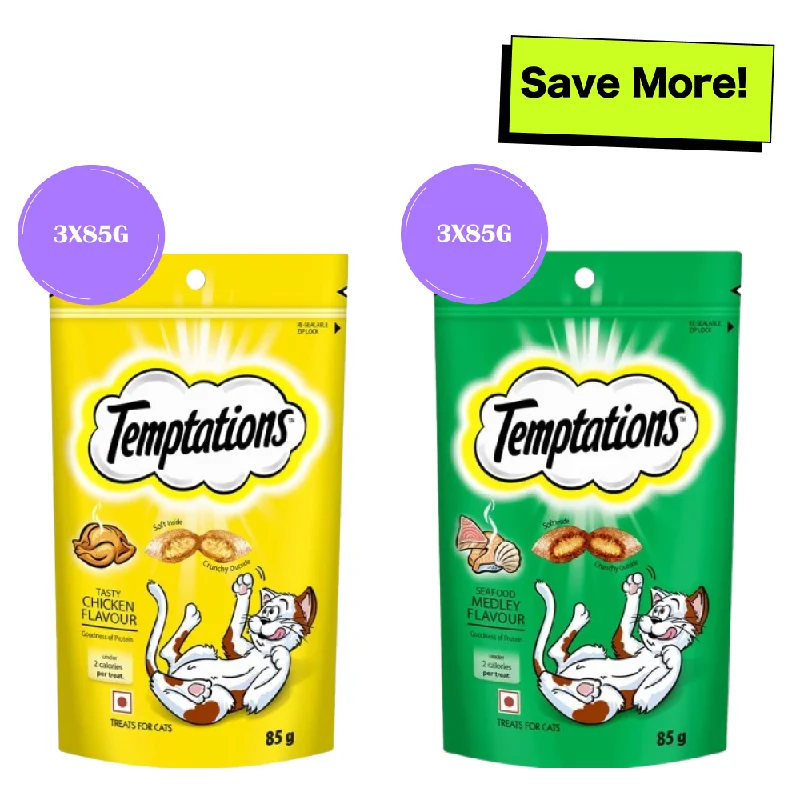 Temptations Tasty Chicken and Seafood Medley Flavour Cat Treats Combo