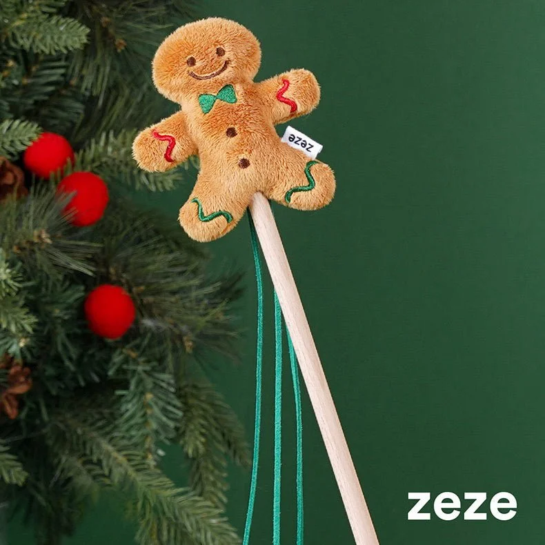 ZEZE Christmas Gingerbread Man Cat Wand